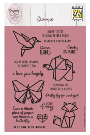 Speciale Aanbieding Nellie's choice clearstamp – Origami Tekst en Dieren