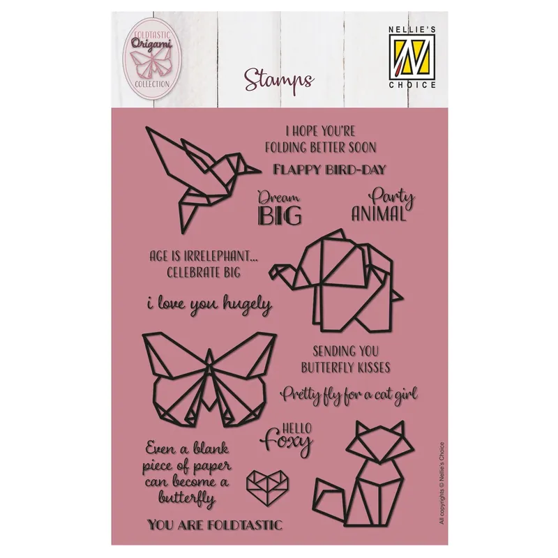 Speciale Aanbieding Nellie's choice clearstamp – Origami Tekst en Dieren