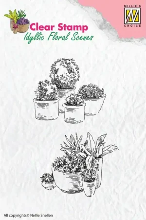 Nellie's choice clearstamp – Idyllic Floral Scenes Pots with Flowers Weekendaanbieding