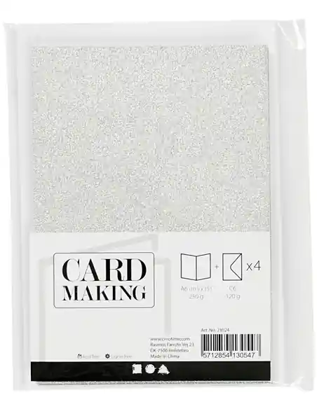 Superprijs Card making – set 4 kaarten met enveloppe – A6 zilver glitter