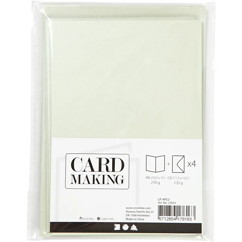 Beperkt Aanbod Card making – set 4 kaarten met enveloppe – parelmoer lichtgroen