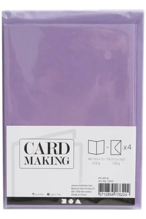 Card making – set 4 kaarten met enveloppe – parelmoer lichtpaars Gratis Retour