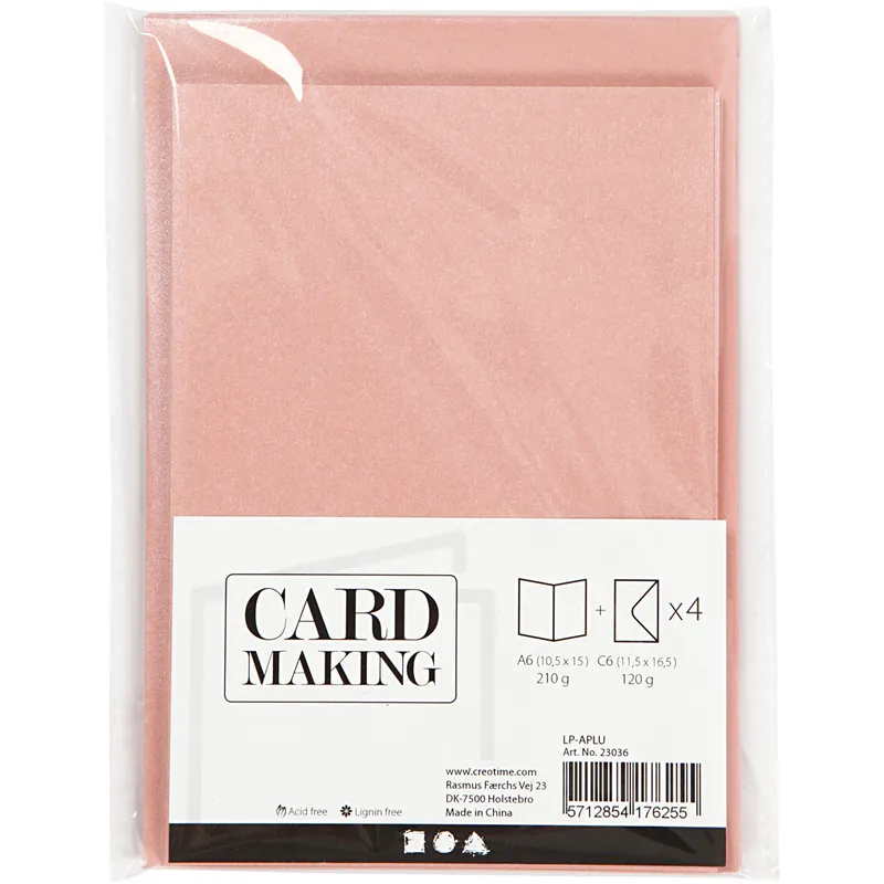 Card making – set 4 kaarten met enveloppe – parelmoer roze Korting