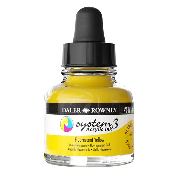 DalerRowney System3 acrylic ink 681 Fluorescent Yellow, 29,5ml Koop Online