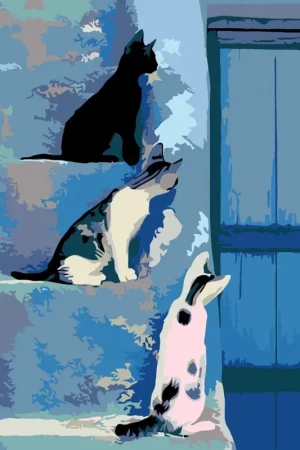 Rosa schilder op nummer – kittens op de trap 35×45 Direct Beschikbaar