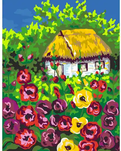 Superprijs Rosa schilder op nummer – mallows near the house 35×45