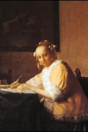 Populair Ansichtkaart PC1061 – Schrijvend meisje in het geel, ca. 1665, Johannes Vermeer