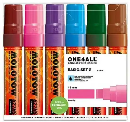 Op = Op Molotow acrylmarker 15mm basisset 2 6 stuks