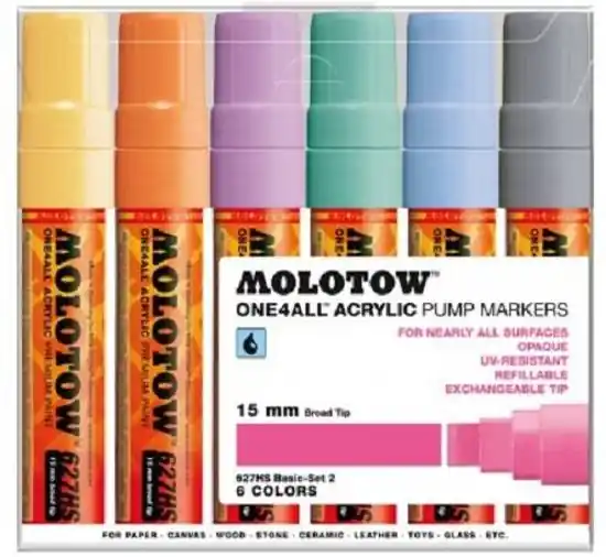 Populair Molotow acrylmarker 15mm pastelset 6 stuks