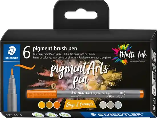 Hoge Kwaliteit Staedtler pigment brushpen – set 6 greys & caramels