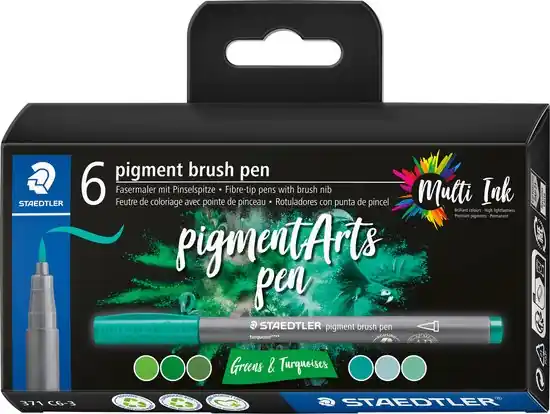 Premium Staedtler pigment brushpen – set 6 greens & turquoises