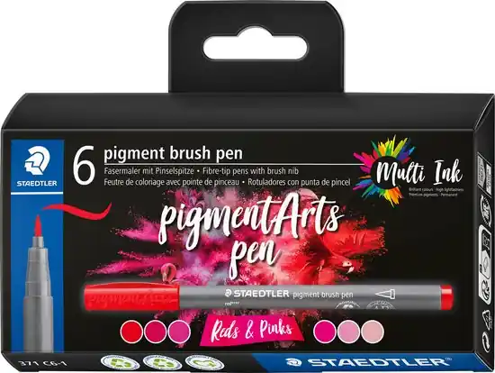 Staedtler pigment brushpen – set 6 reds & pinks Seizoensaanbieding