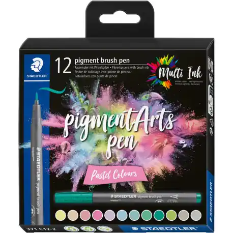 Staedtler pigment- set 12 brushpen pastel colours Shop Nu