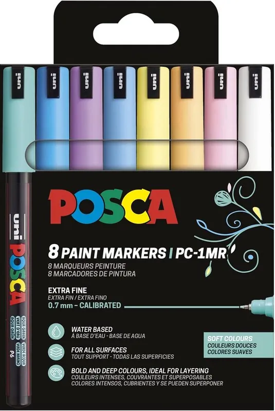 Posca acrylmarker – PC-1MR set 8 zachte kleuren Gratis Verzending
