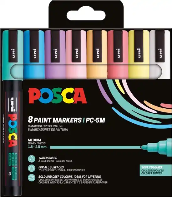 Posca acrylmarker – PC-5M set 8 zachte kleuren Dagaanbieding