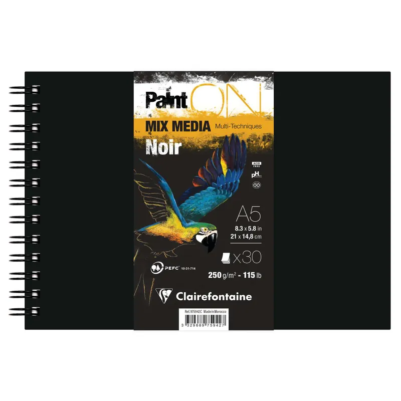 Flitsaanbieding Clairefontaine Paint on met ringband – noir 250g A5