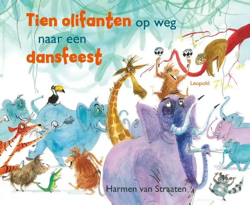Tien olifanten op weg naar een dansfeest Direct Beschikbaar