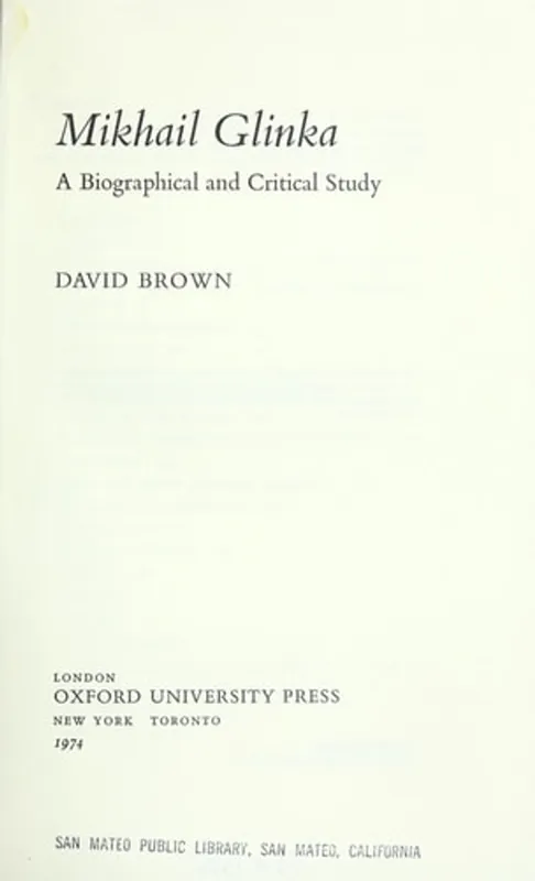 Mikhail Glinka;: A biographical and critical study - David Brown Lage Kosten
