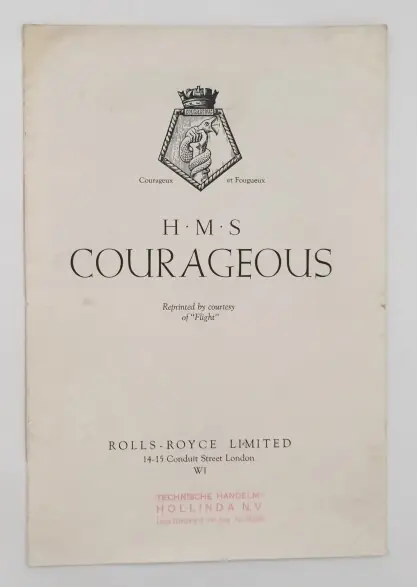 Dagaanbieding H.M.S. Courageous. Reprinted by courtesy of "Flight" - Rolls-Royce Limited, publisher -
